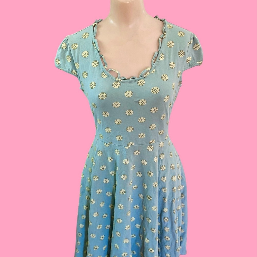 Effie's Heart Button Print Dress w Loop Collar sz Large - Read Description